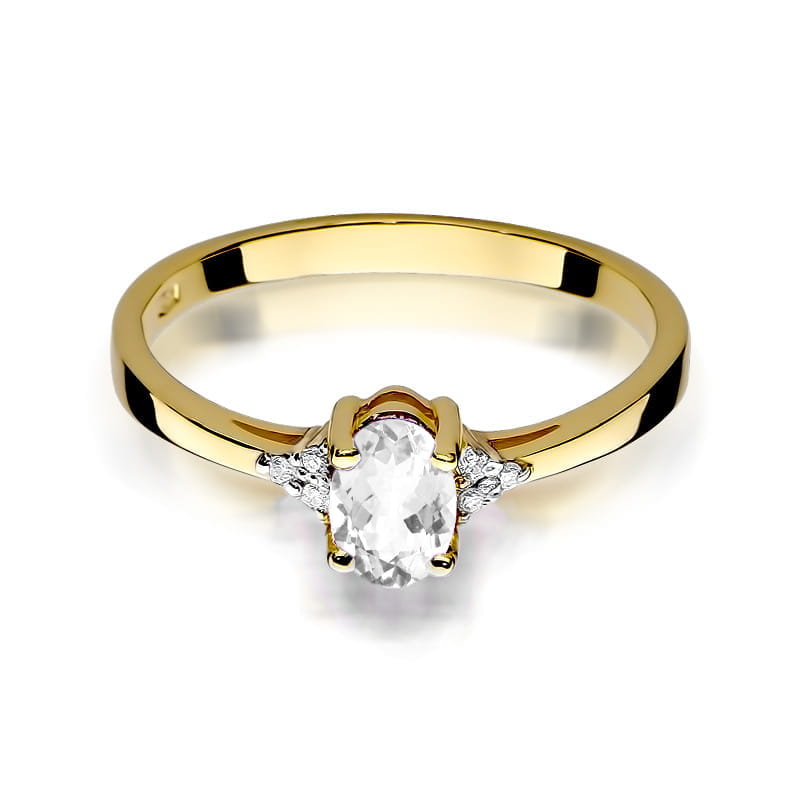 Inel Aur 14K cu Safir Alb 0.50 ct si Diamante Naturale 0.05 ct