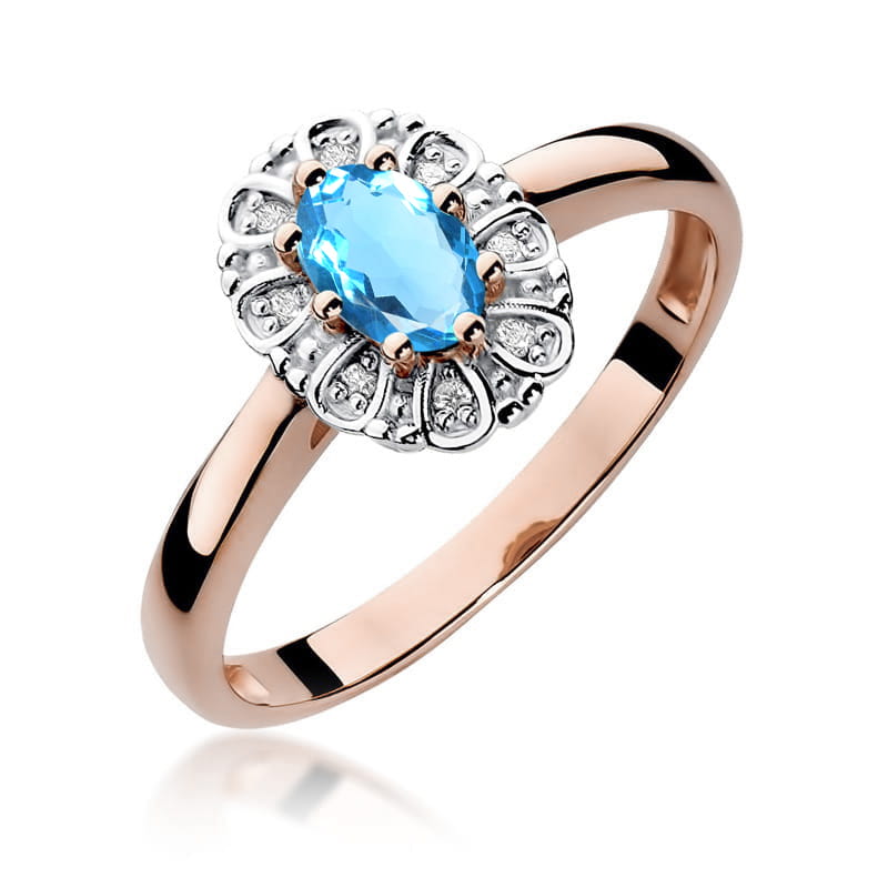 Inel Aur 14K cu Topaz Albastru 0.50 ct si Diamante Naturale 0.06 ct