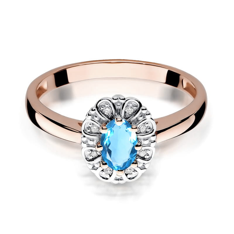 Inel Aur 14K cu Topaz Albastru 0.50 ct si Diamante Naturale 0.06 ct