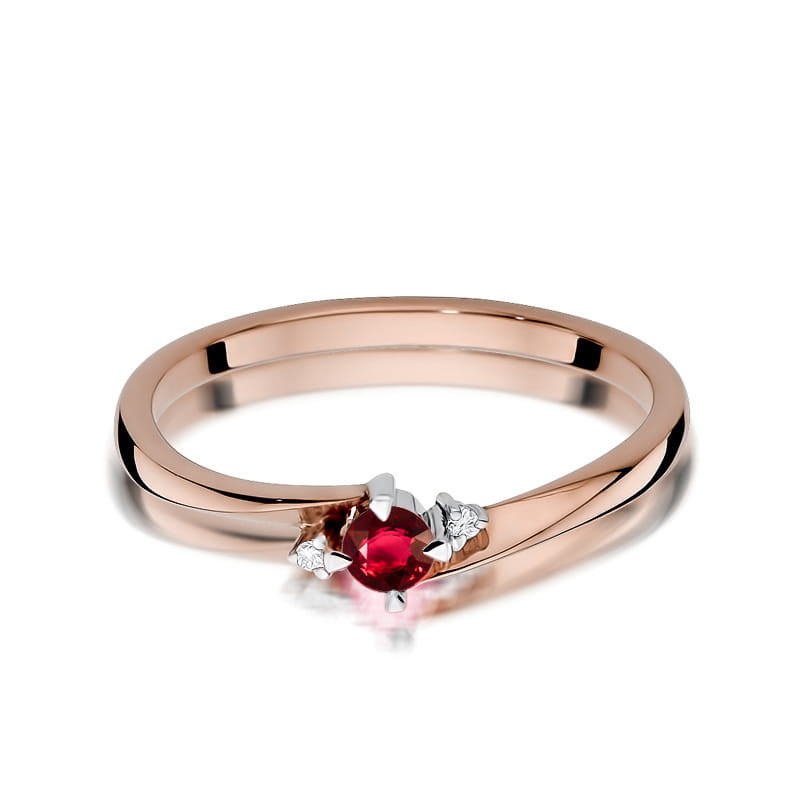 Inel Aur 14k cu Rubin 0.15 ct si Diamante Naturale 0.017 ct
