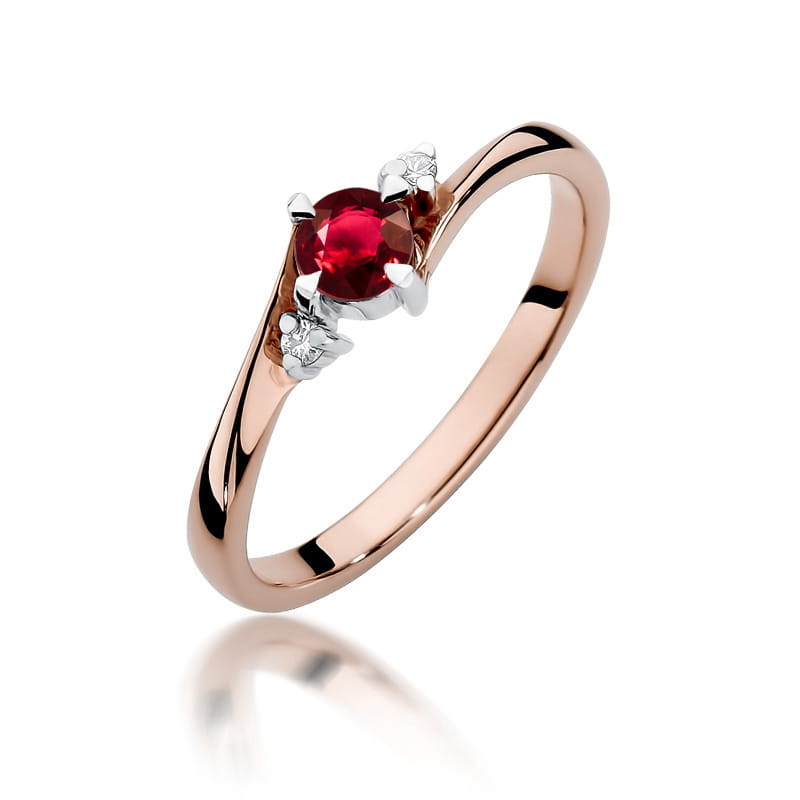 Inel Aur 14k cu Rubin 0.30 ct si Diamante Naturale 0.03 ct