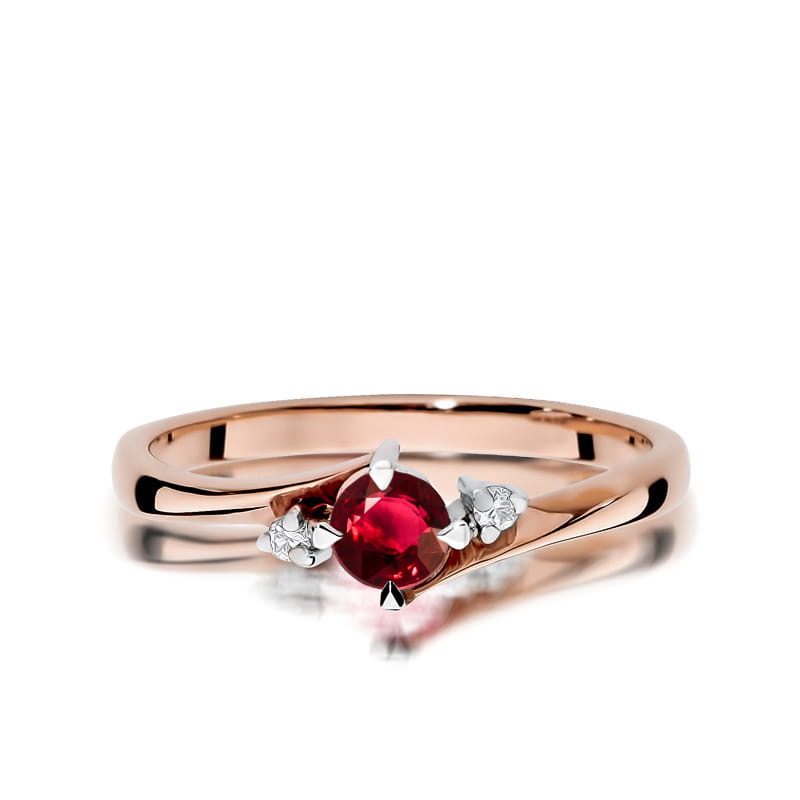 Inel Aur 14k cu Rubin 0.30 ct si Diamante Naturale 0.03 ct