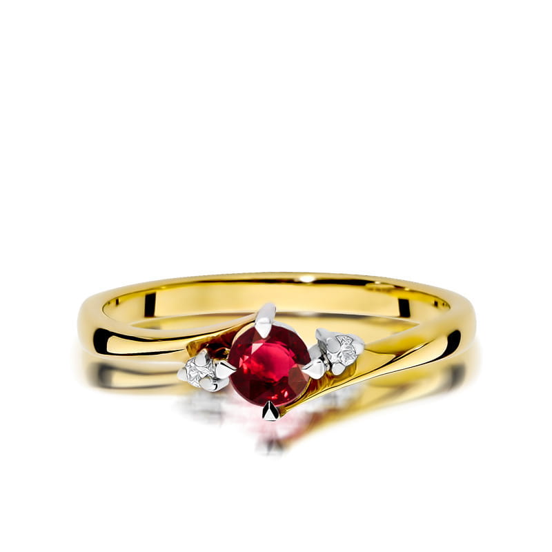 Inel Aur 14k cu Rubin 0.30 ct si Diamante Naturale 0.03 ct