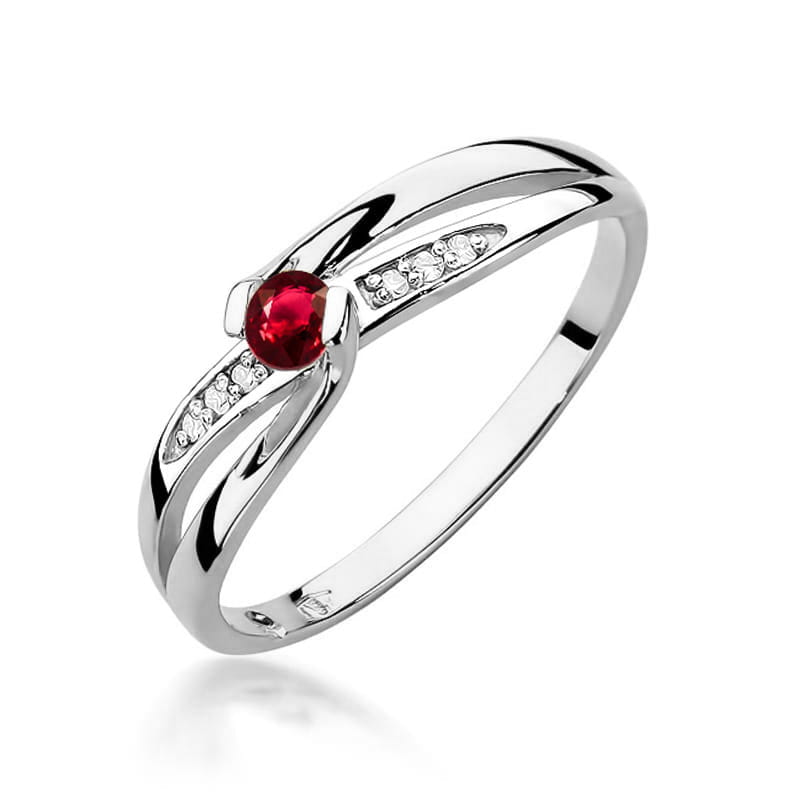Inel Aur 14k cu Rubin 0.15 ct - Alb