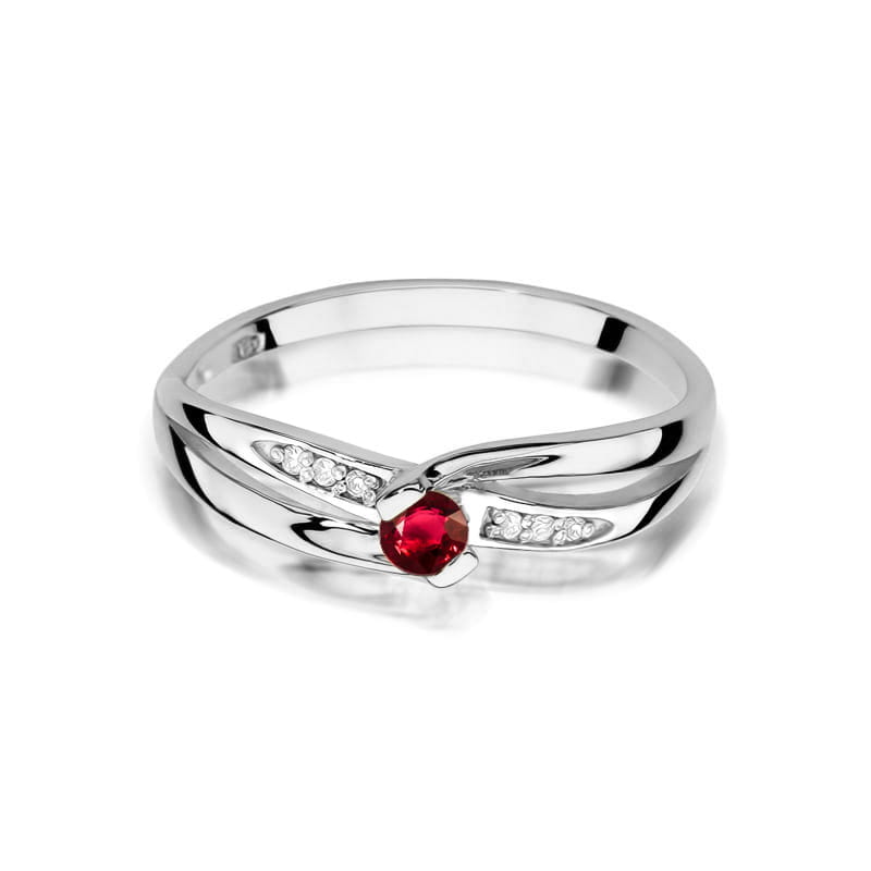Inel Aur 14k cu Rubin 0.15 ct - Alb
