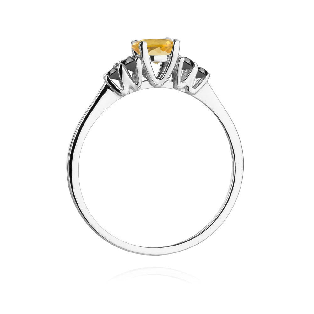 Inel Aur 14K cu Citrin 0.50 ct si DIamante Negre 0.18 ct