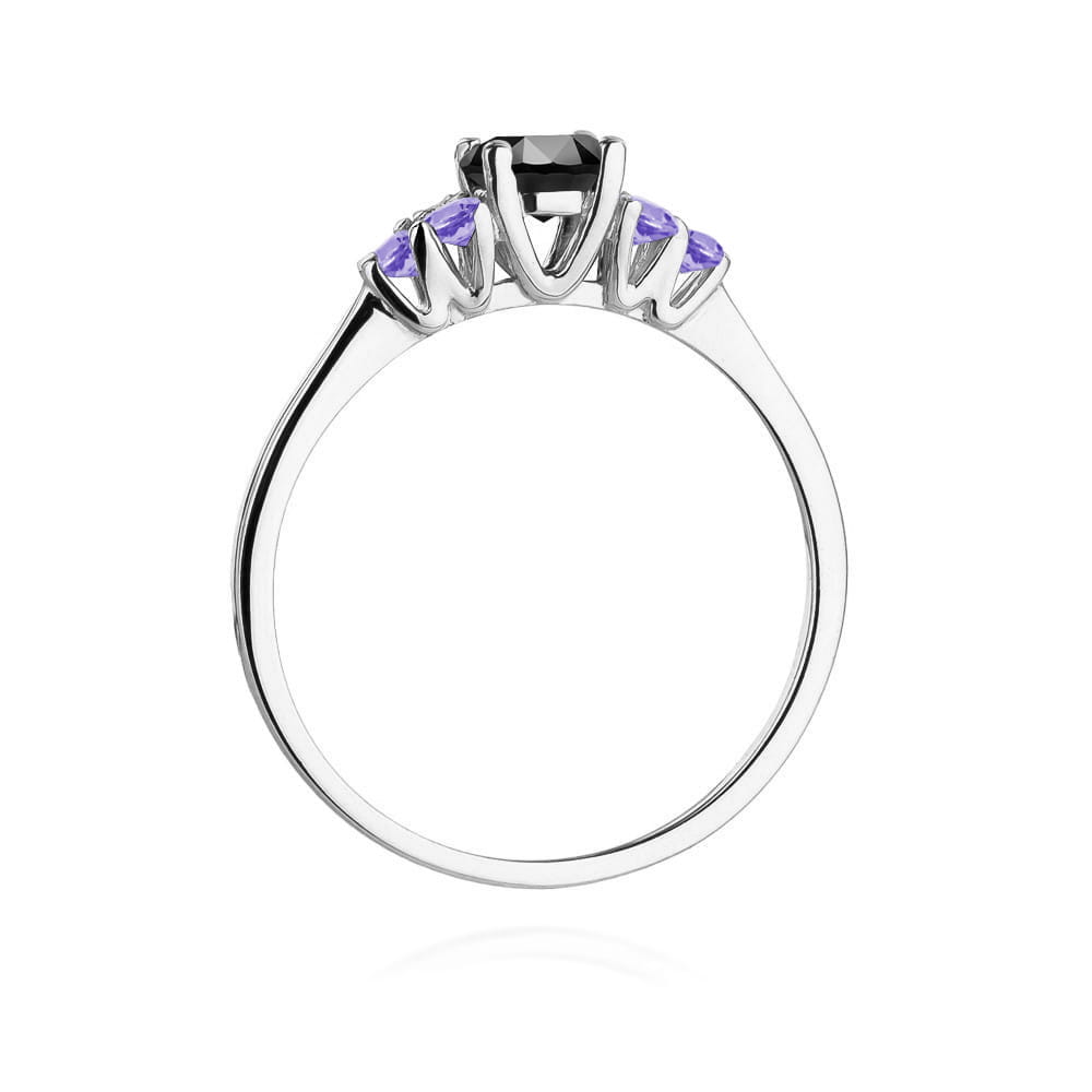 Inel Aur 14K cu Diamant Negru 0.50 ct si Tanzanit 0.30 ct