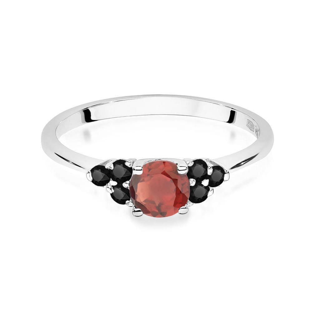 Inel Aur 14K cu Granat 0.60 ct si Diamant Negru 0.18 ct