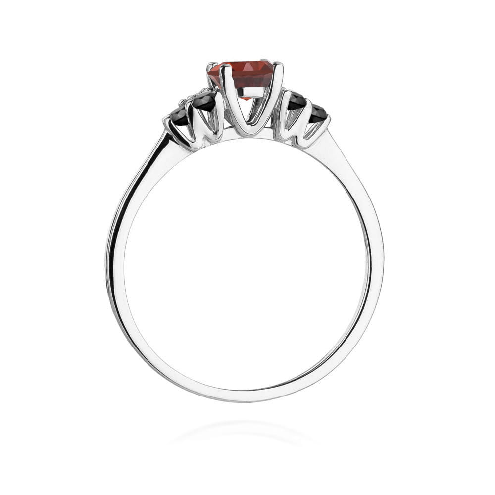Inel Aur 14K cu Granat 0.60 ct si Diamant Negru 0.18 ct