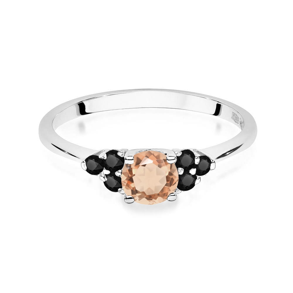 Inel Aur 14K cu Morganit 0.40 ct si Diamant Negru 0.18 ct