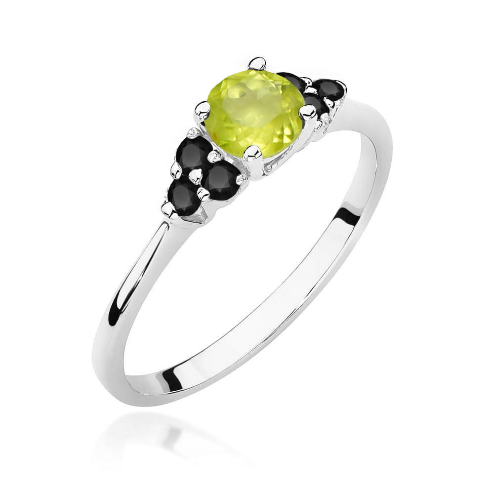 Inel Aur 14K cu Peridot 0.60 ct si Diamante Negre 0.18 ct