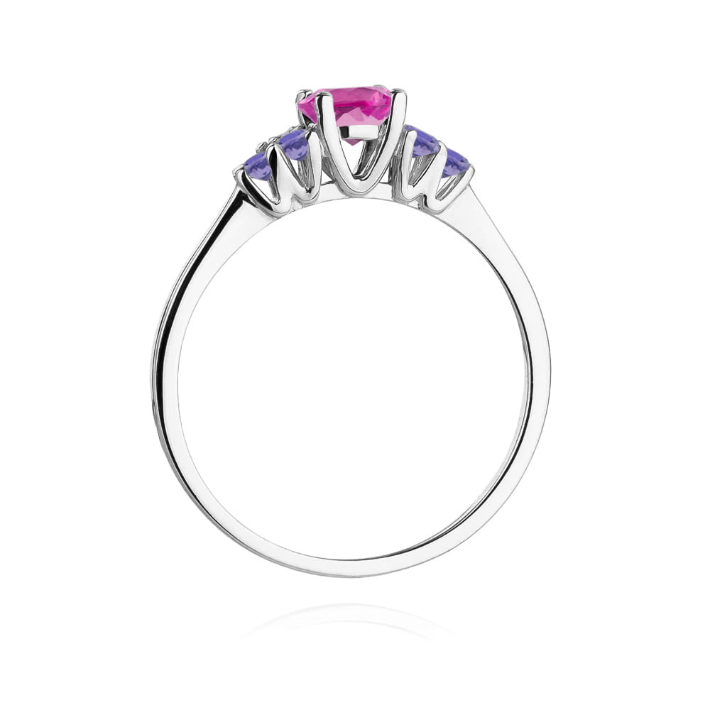 Inel Aur 14K cu Topaz Roz 0.60 ct si Tanzanit 0.30 ct