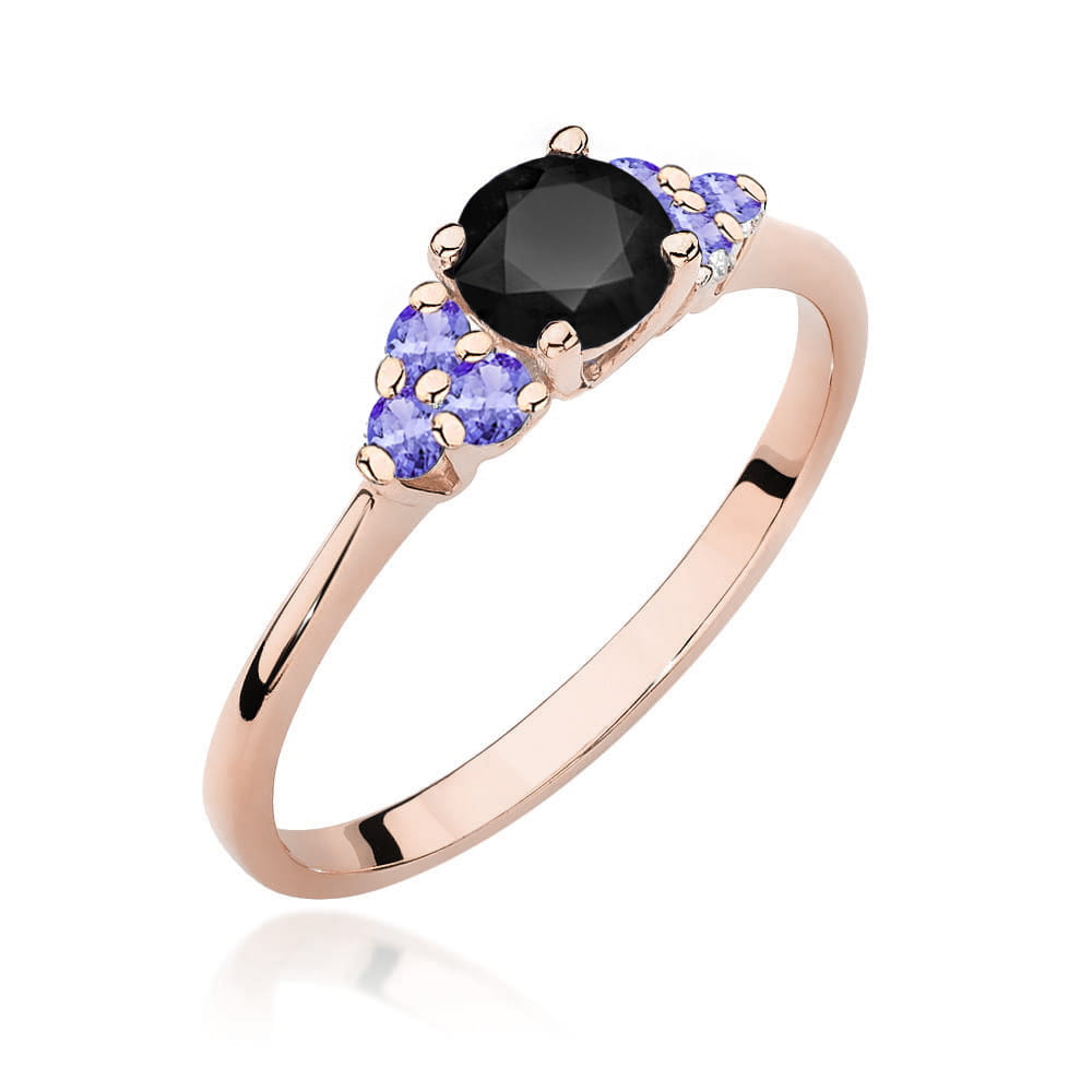 Inel Aur 14K cu Diamant Negru 0.50 ct si Tanzanit 0.30 ct