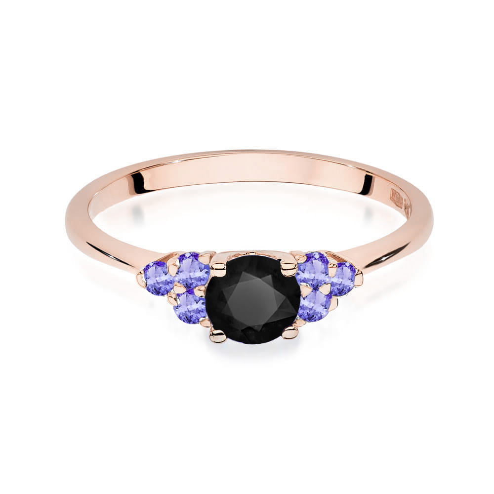 Inel Aur 14K cu Diamant Negru 0.50 ct si Tanzanit 0.30 ct
