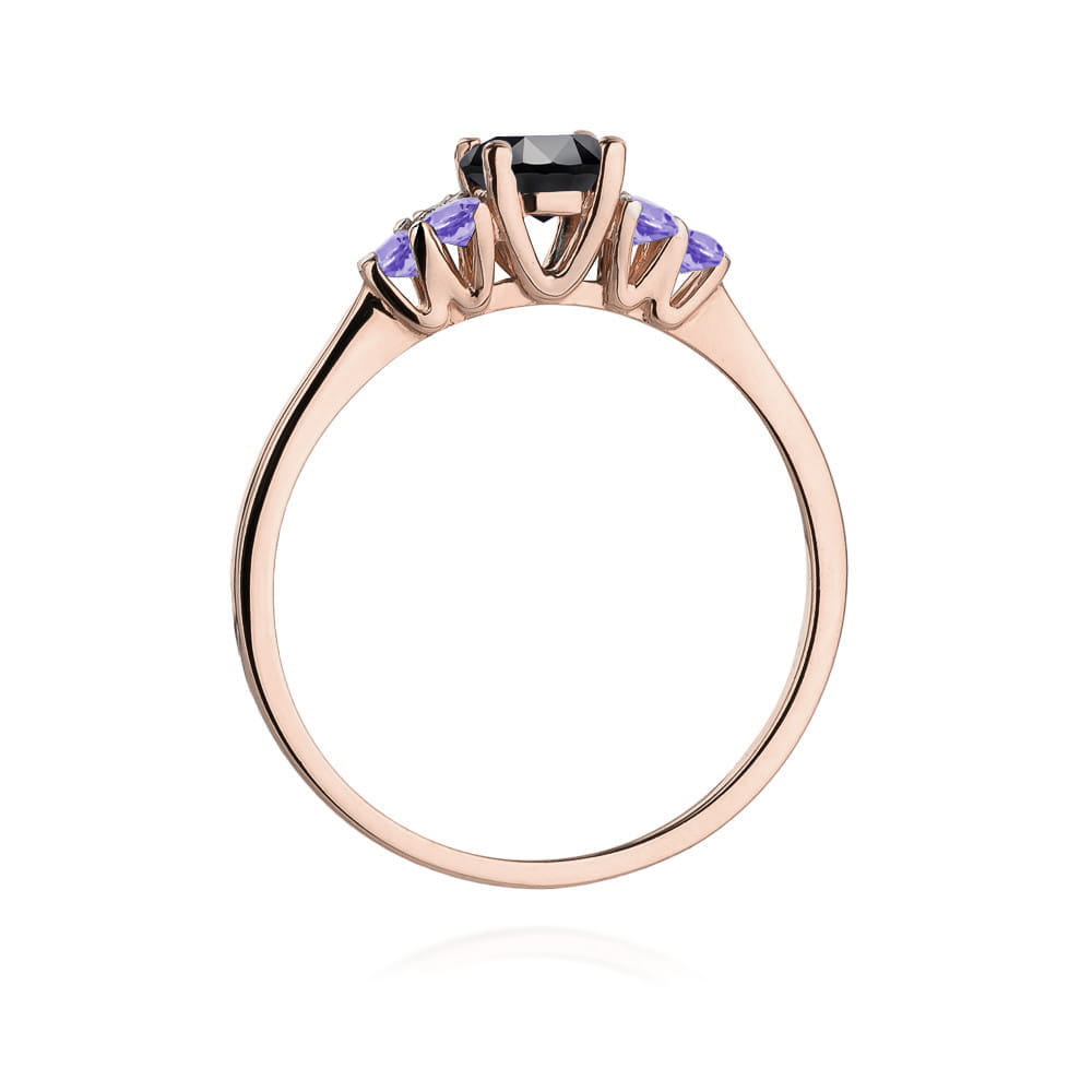 Inel Aur 14K cu Diamant Negru 0.50 ct si Tanzanit 0.30 ct