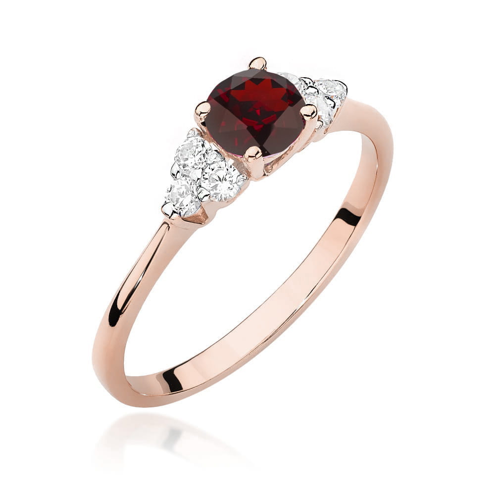 Inel Aur 14K cu Granat 0.60 ct si Diamante 0.18 ct