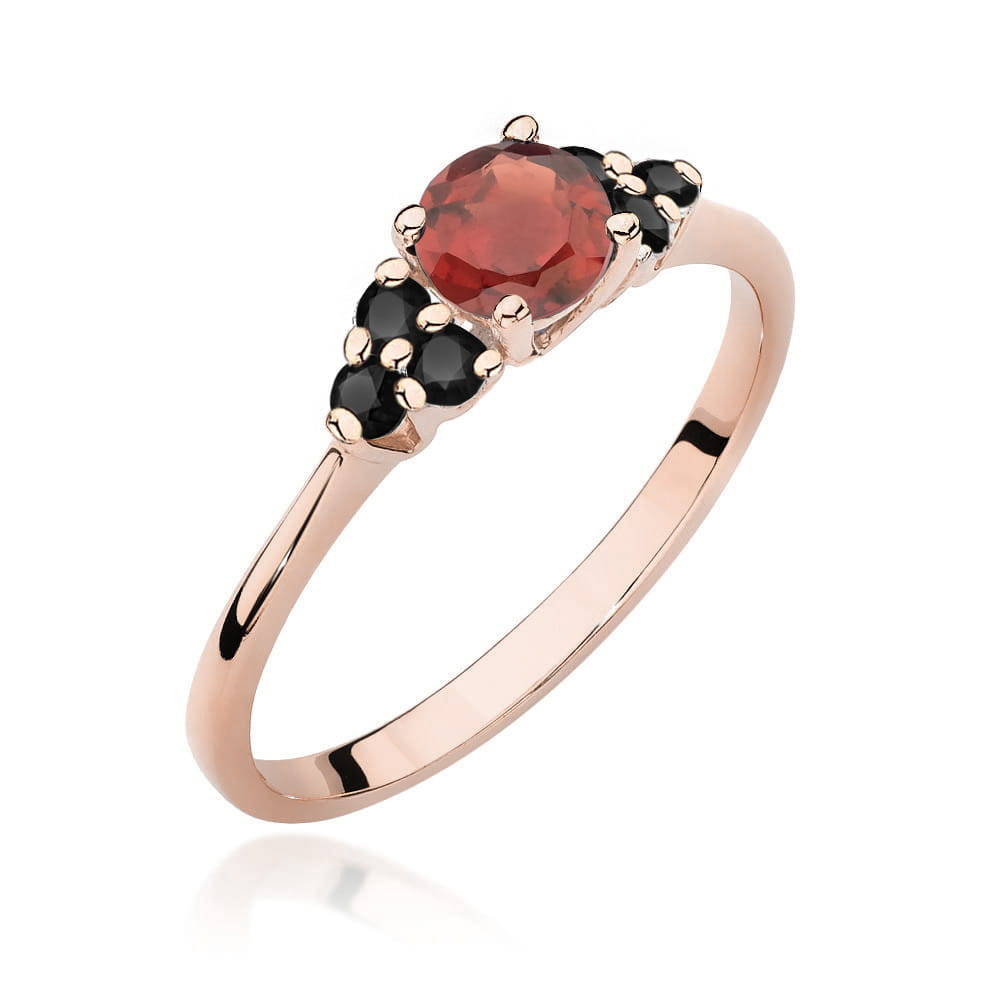 Inel Aur 14K cu Granat 0.60 ct si Diamant Negru 0.18 ct