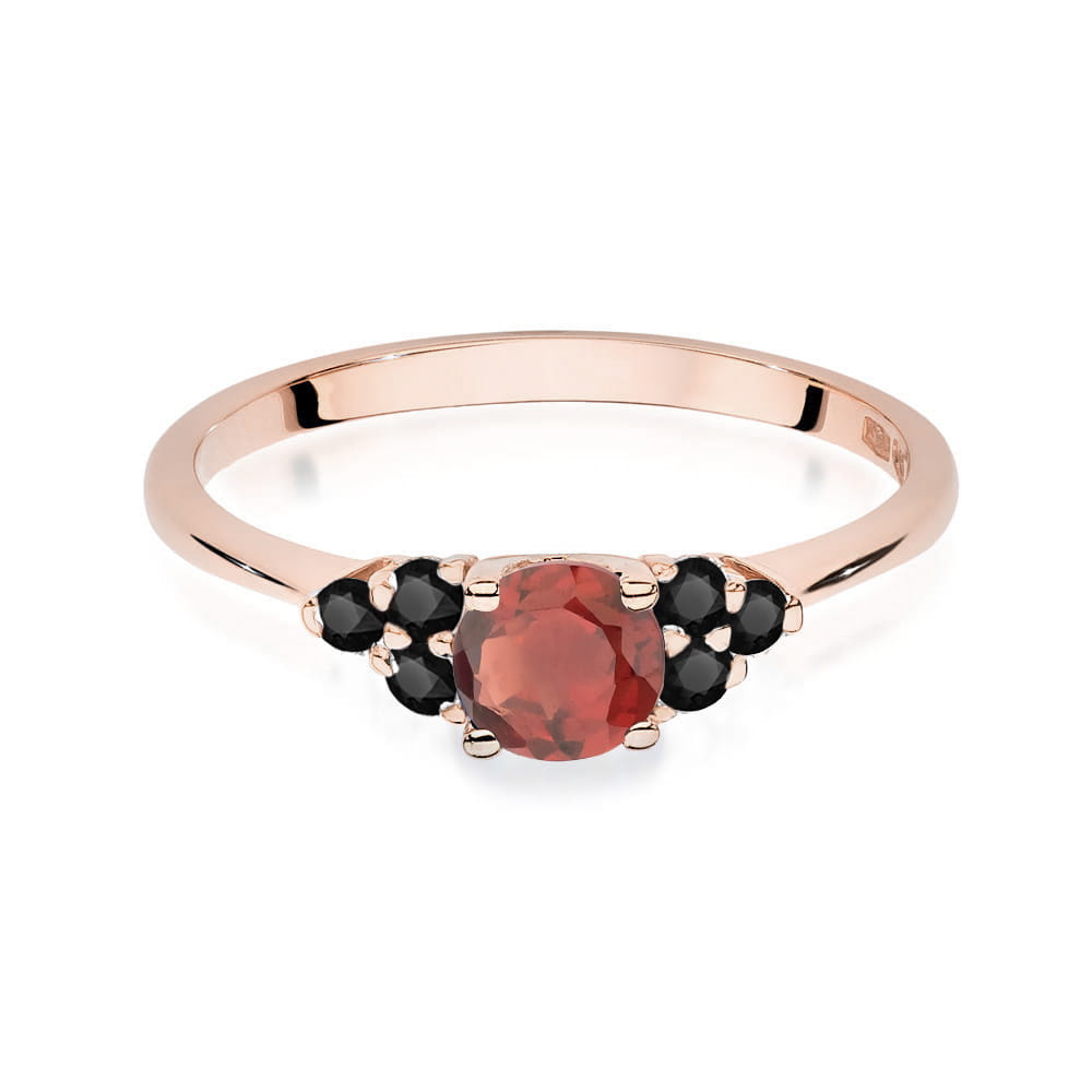 Inel Aur 14K cu Granat 0.60 ct si Diamant Negru 0.18 ct