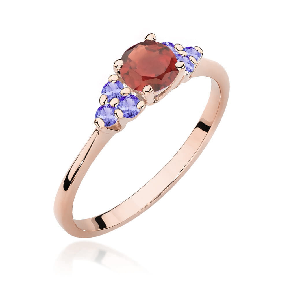 Inel Aur 14K cu Granat 0.50 ct si Tanzanit 0.30 ct