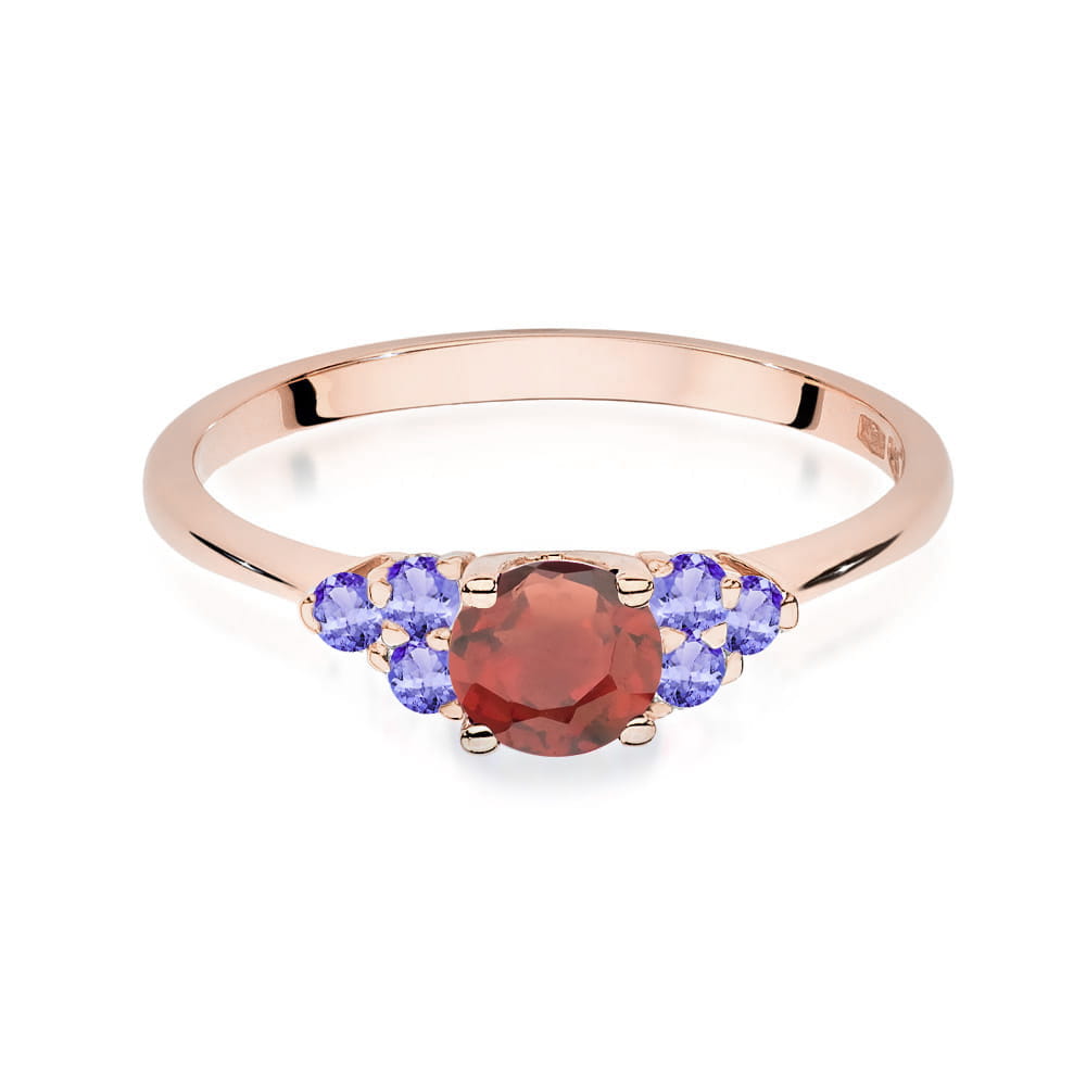 Inel Aur 14K cu Granat 0.50 ct si Tanzanit 0.30 ct
