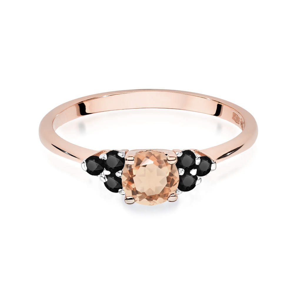 Inel Aur 14K cu Morganit 0.40 ct si Diamant Negru 0.18 ct