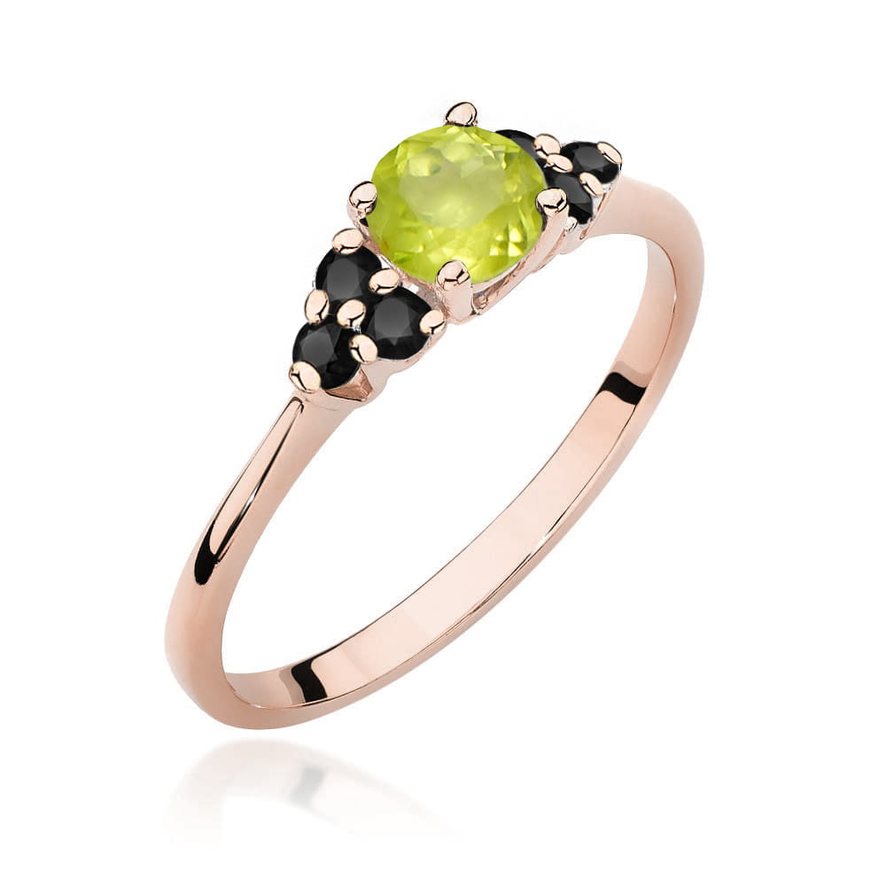 Inel Aur 14K cu Peridot 0.60 ct si Diamante Negre 0.18 ct