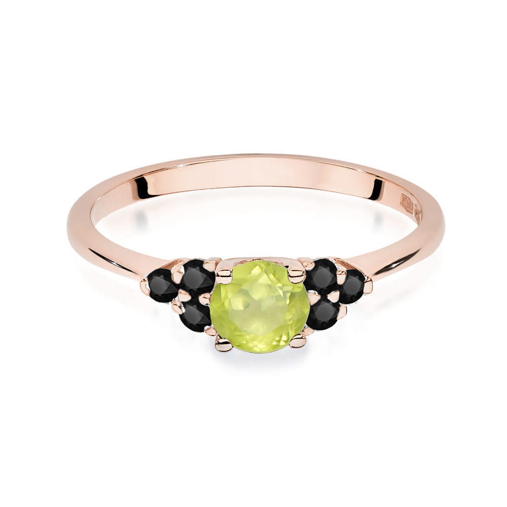 Inel Aur 14K cu Peridot 0.60 ct si Diamante Negre 0.18 ct