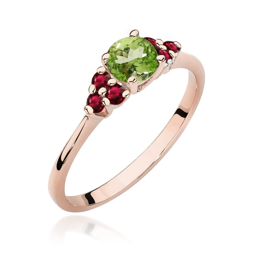Inel Aur 14K cu Peridot 0.60 ct si Rubin 0.30 ct