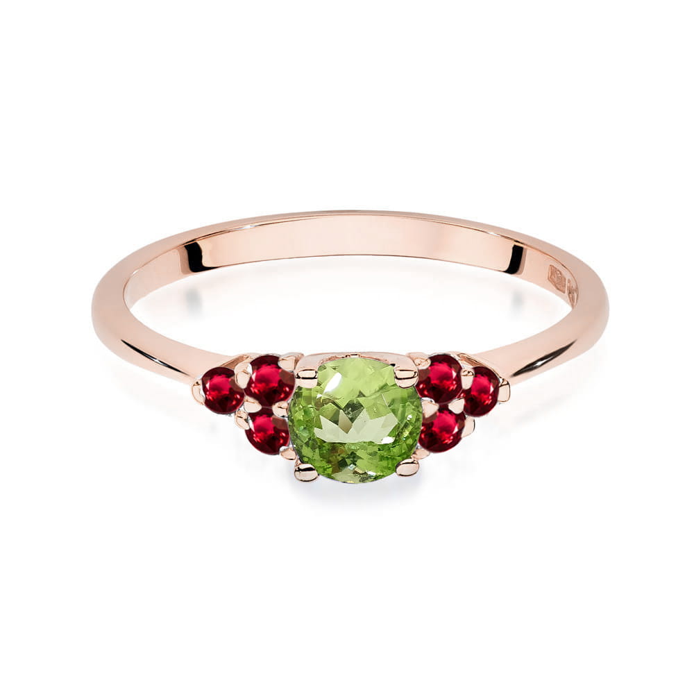 Inel Aur 14K cu Peridot 0.60 ct si Rubin 0.30 ct