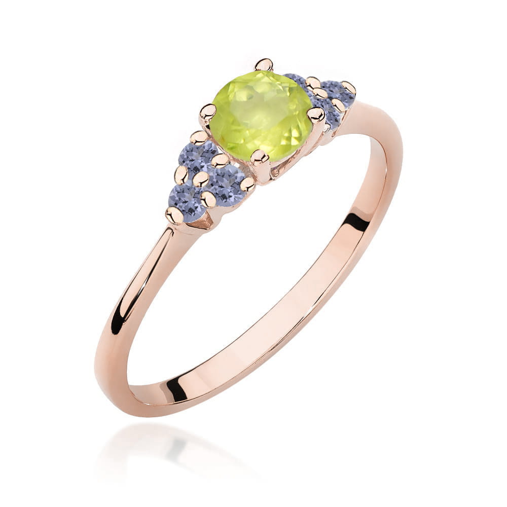 Inel Aur 14K cu Peridot 0.60 ct si Tanzanit 0.30 ct