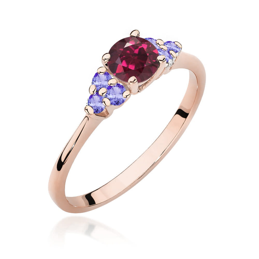 Inel Aur 14K cu Rodolit 0.60 ct si Tanzanit 0.30 ct