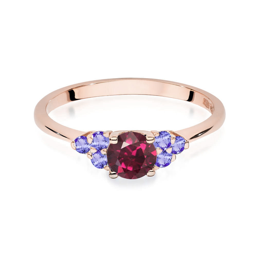 Inel Aur 14K cu Rodolit 0.60 ct si Tanzanit 0.30 ct