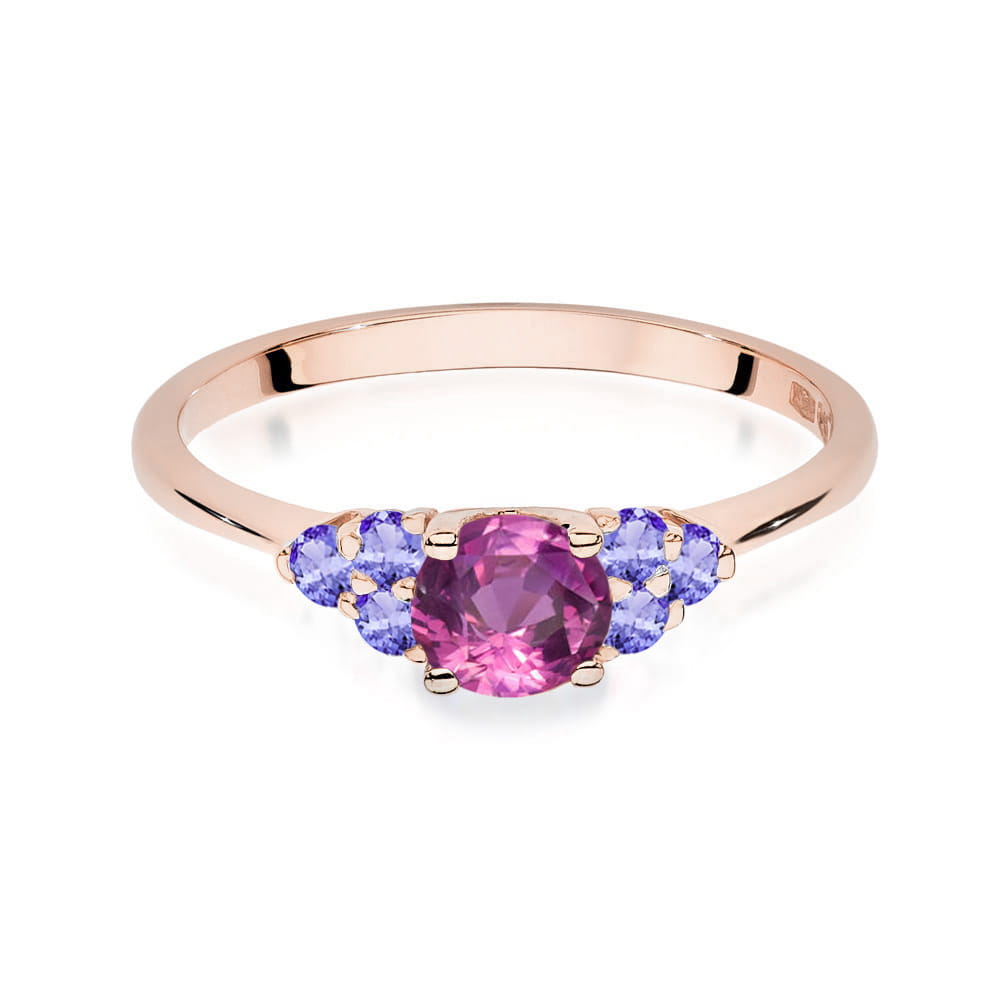 Inel Aur 14K cu Topaz Roz 0.60 ct si Tanzanit 0.30 ct