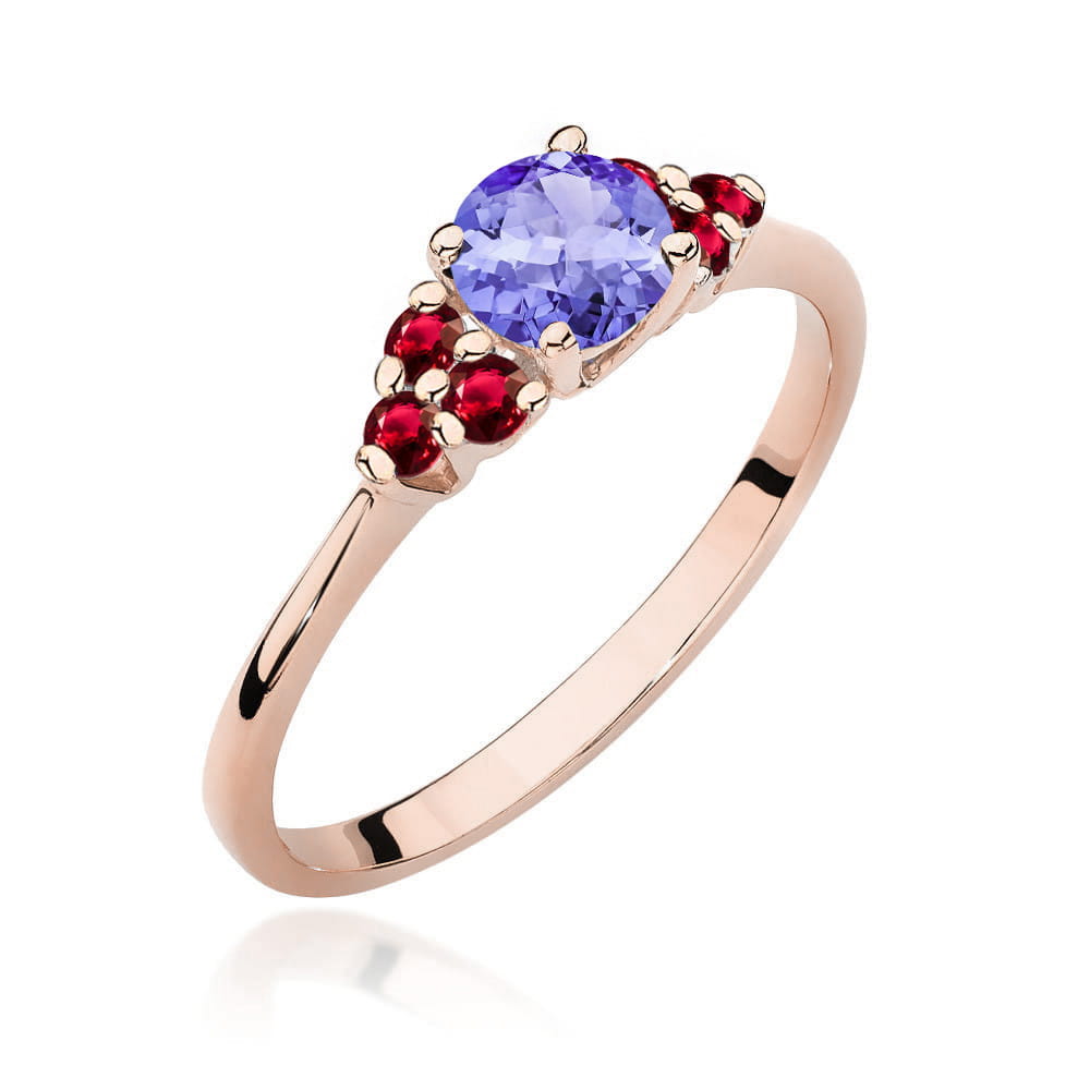 Inel Aur 14K cu Tanzanit 0.50 ct si Rubin 0.30 ct