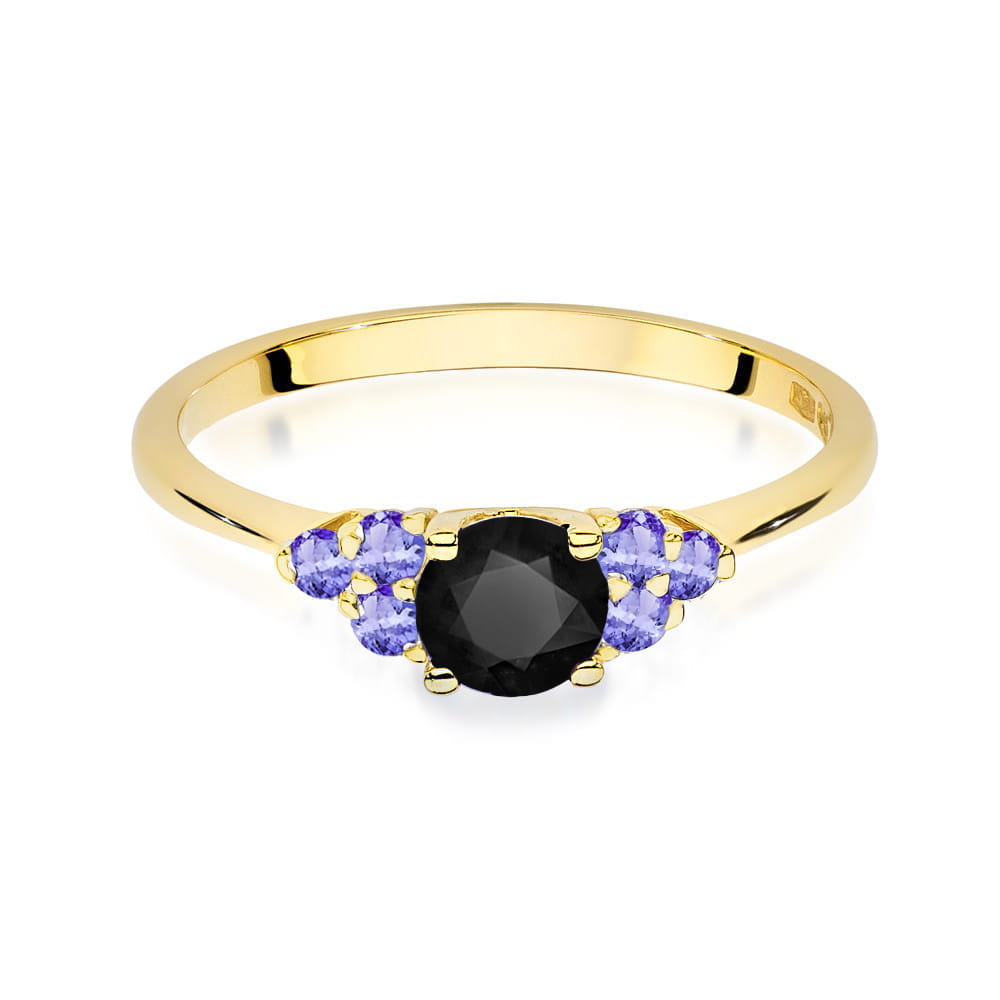 Inel Aur 14K cu Diamant Negru 0.50 ct si Tanzanit 0.30 ct