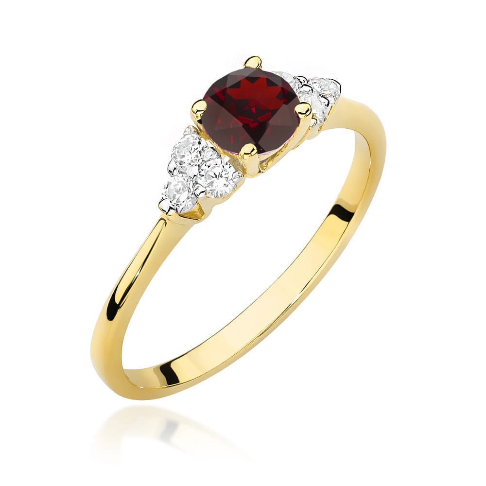Inel Aur 14K cu Granat 0.60 ct si Diamante 0.18 ct