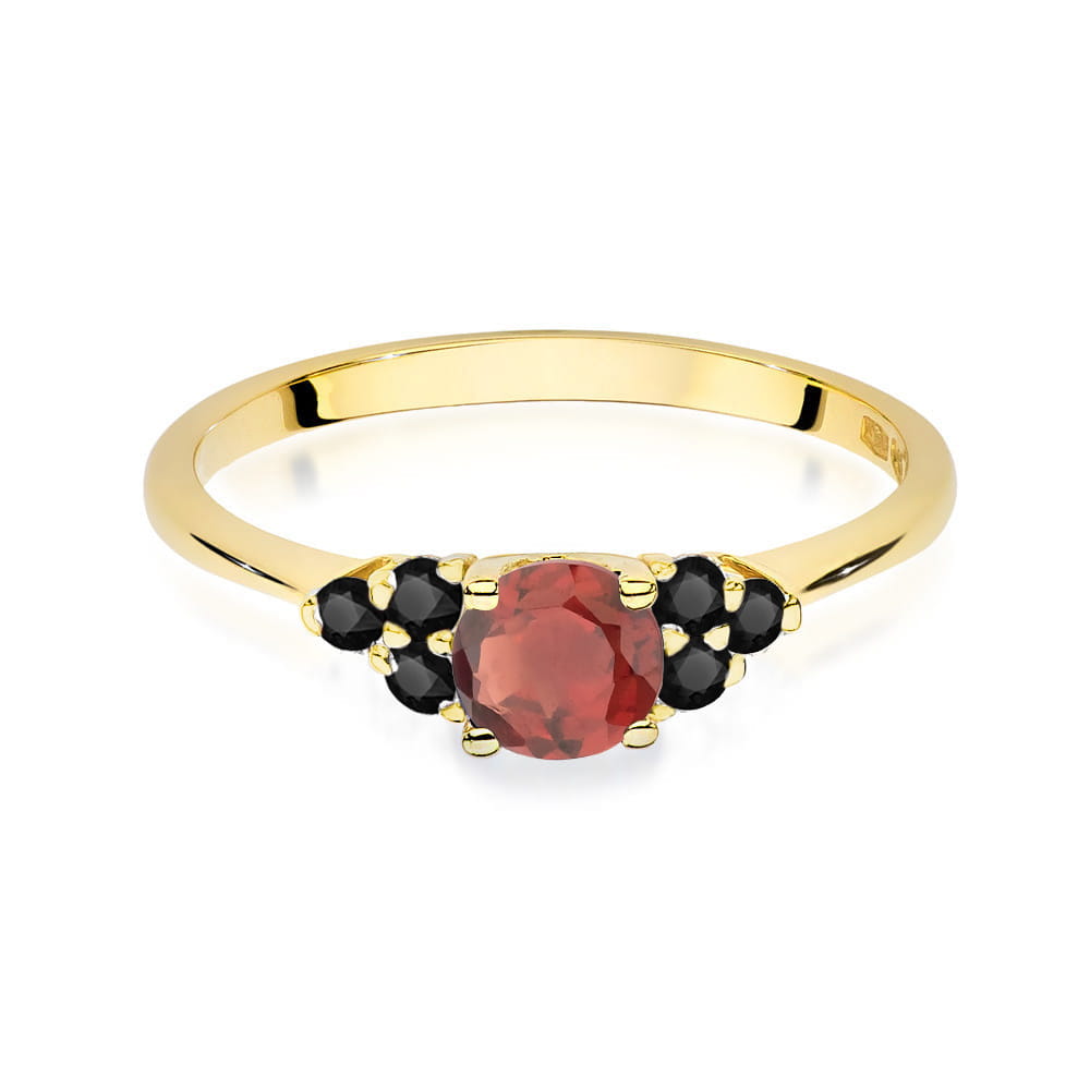 Inel Aur 14K cu Granat 0.60 ct si Diamant Negru 0.18 ct