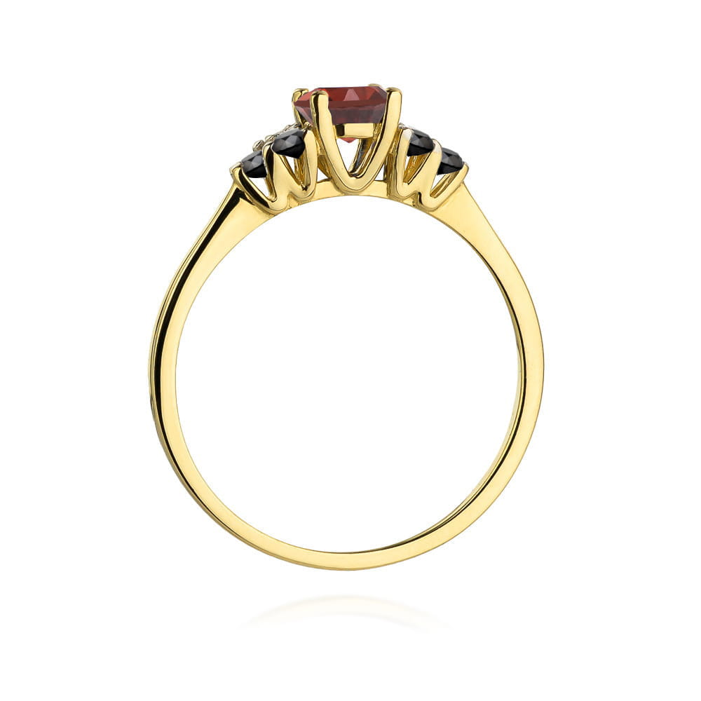 Inel Aur 14K cu Granat 0.60 ct si Diamant Negru 0.18 ct