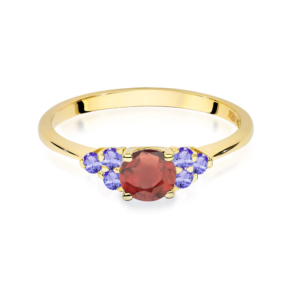 Inel Aur 14K cu Granat 0.50 ct si Tanzanit 0.30 ct