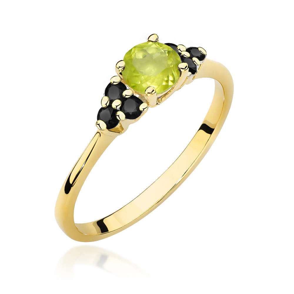 Inel Aur 14K cu Peridot 0.60 ct si Diamante Negre 0.18 ct