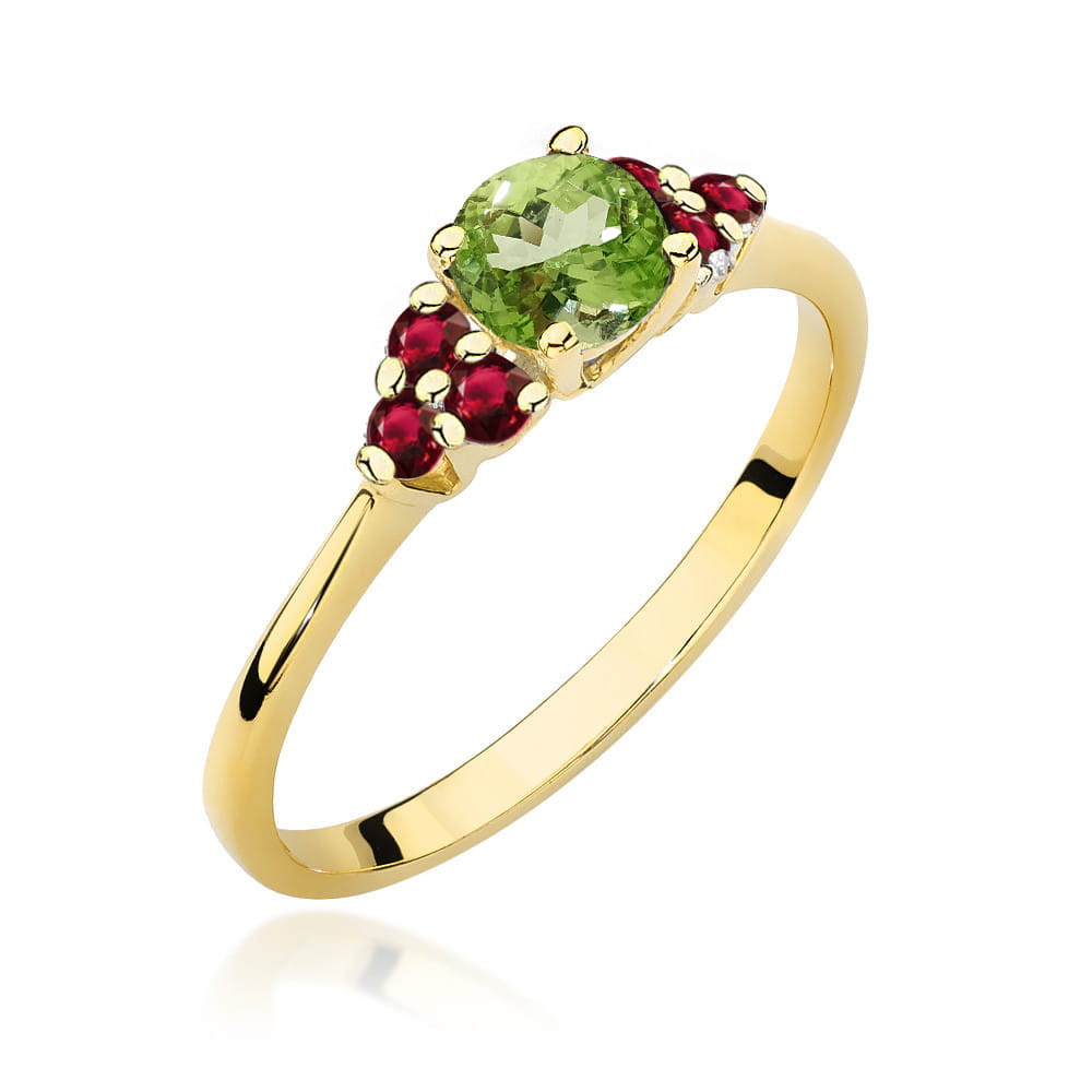 Inel Aur 14K cu Peridot 0.60 ct si Rubin 0.30 ct