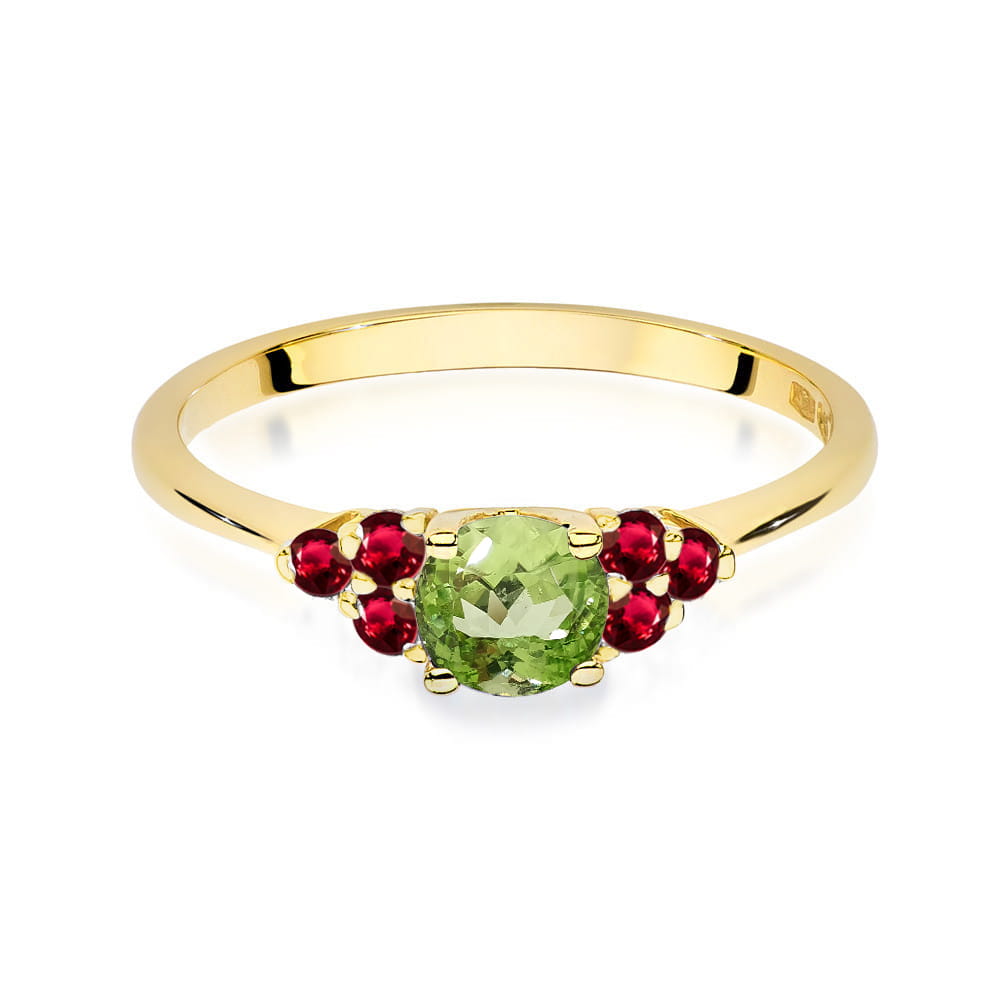 Inel Aur 14K cu Peridot 0.60 ct si Rubin 0.30 ct