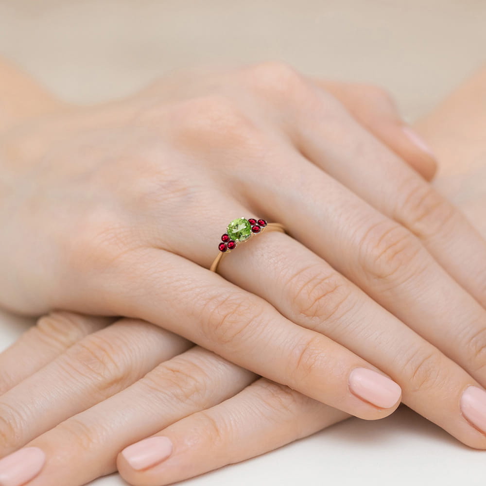 Inel Aur 14K cu Peridot 0.60 ct si Rubin 0.30 ct