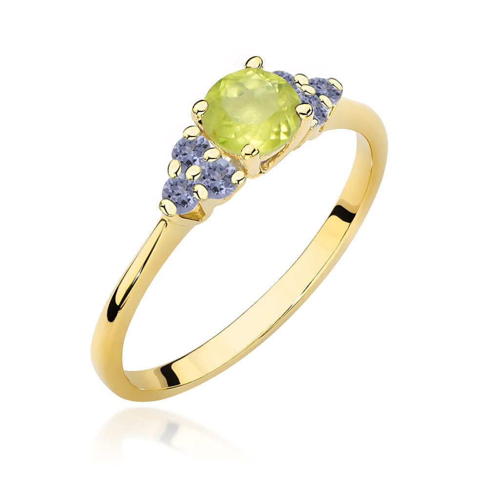 Inel Aur 14K cu Peridot 0.60 ct si Tanzanit 0.30 ct