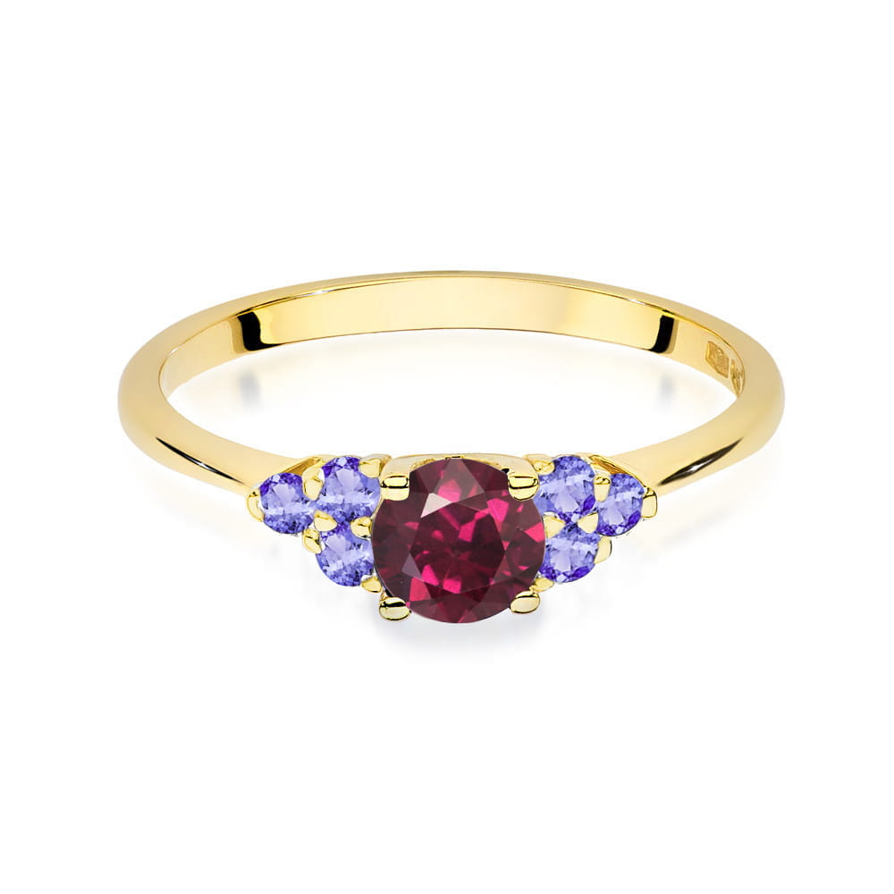 Inel Aur 14K cu Rodolit 0.60 ct si Tanzanit 0.30 ct