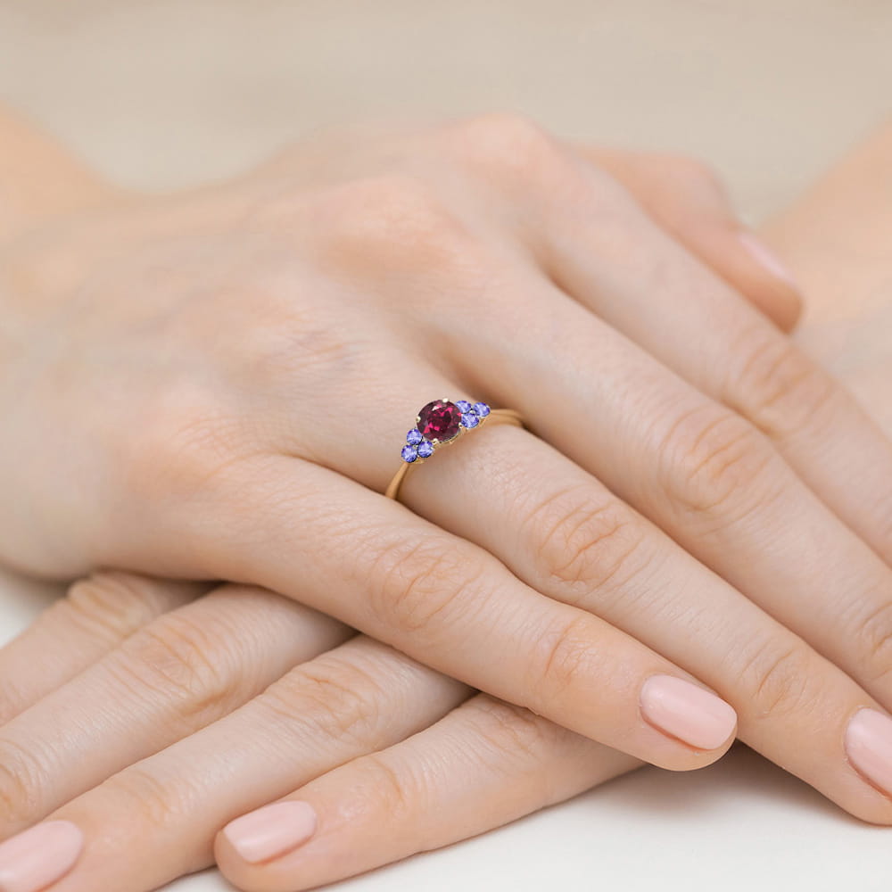 Inel Aur 14K cu Rodolit 0.60 ct si Tanzanit 0.30 ct