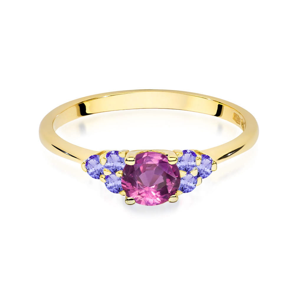 Inel Aur 14K cu Topaz Roz 0.60 ct si Tanzanit 0.30 ct