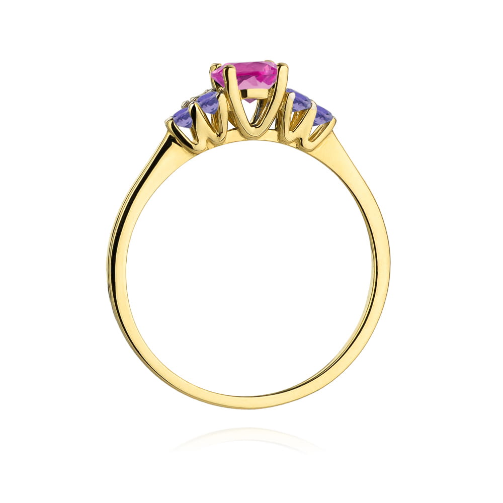 Inel Aur 14K cu Topaz Roz 0.60 ct si Tanzanit 0.30 ct