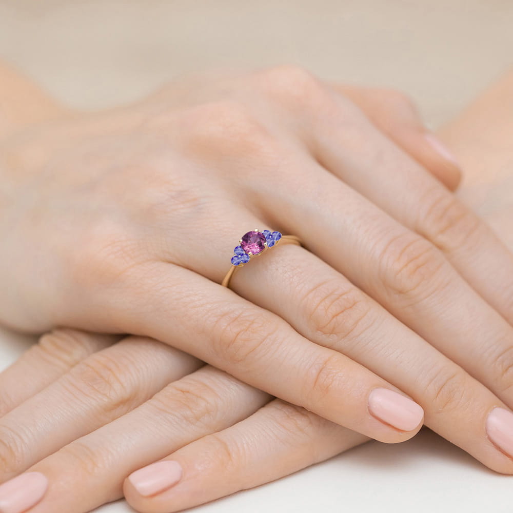 Inel Aur 14K cu Topaz Roz 0.60 ct si Tanzanit 0.30 ct