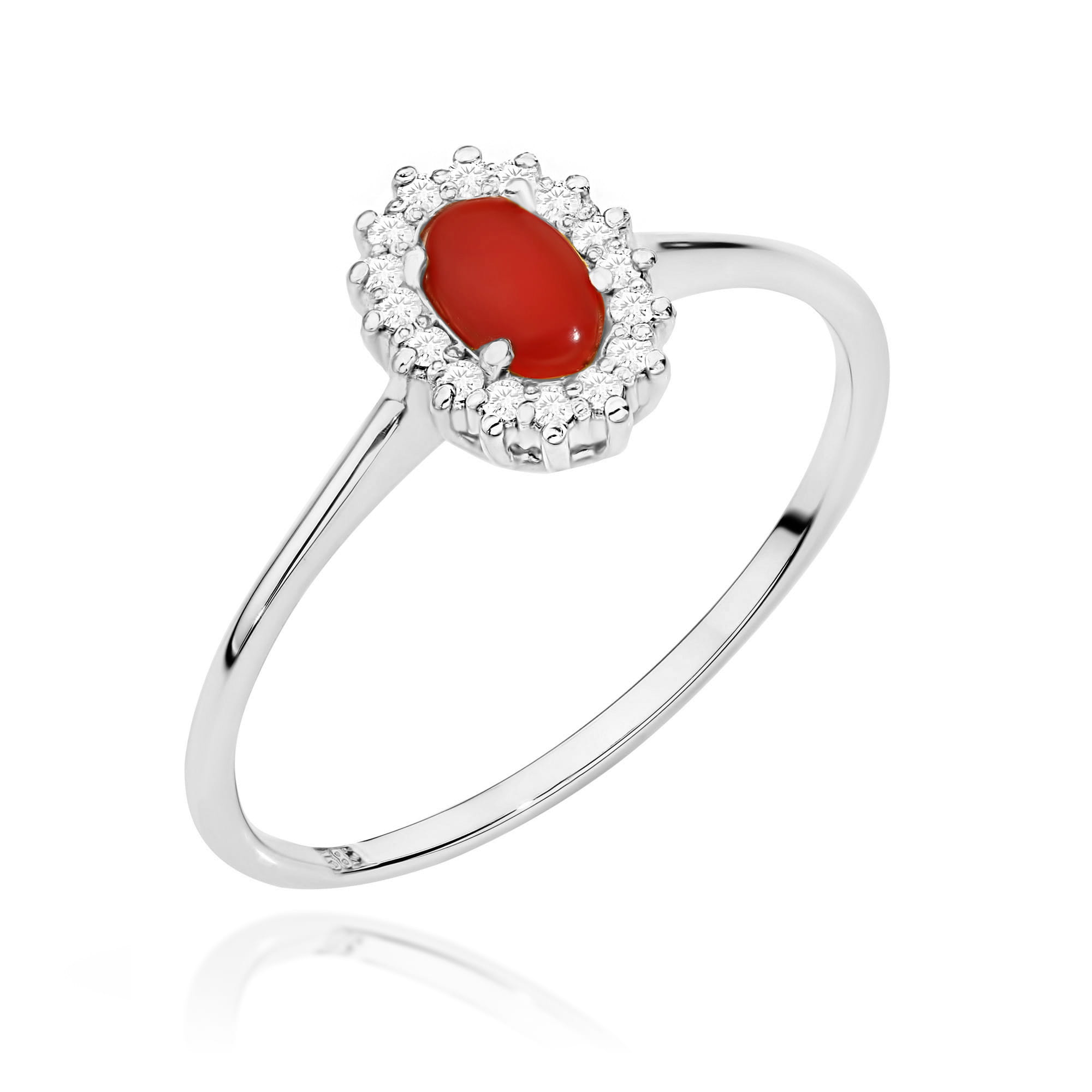 Inel Aur 14k cu Coral 0.20 ct si Diamante